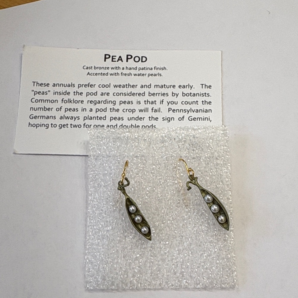 Pea Pod Bronze Earrings with Freshwater Pearls by Michael Michaud